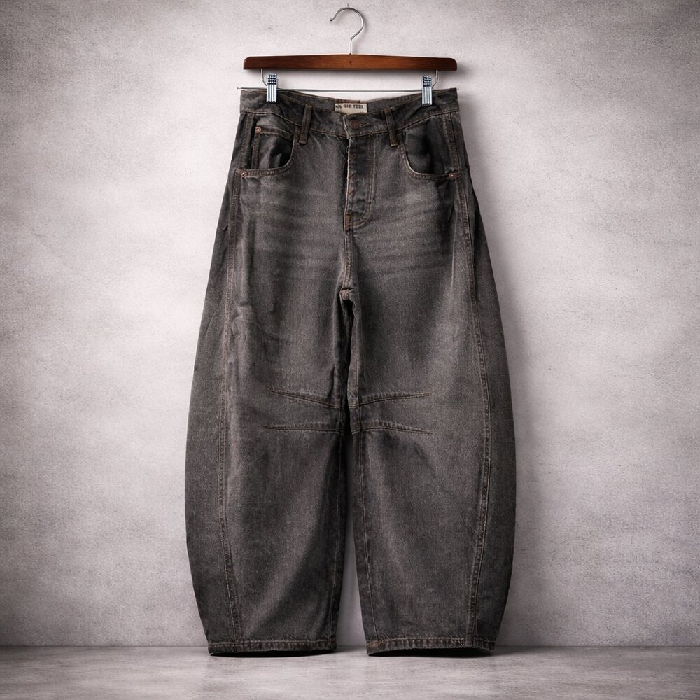 We The Free Lucky You Jeans Mid Rise Barrel Wide Leg Gray Washed Grunge Size 26